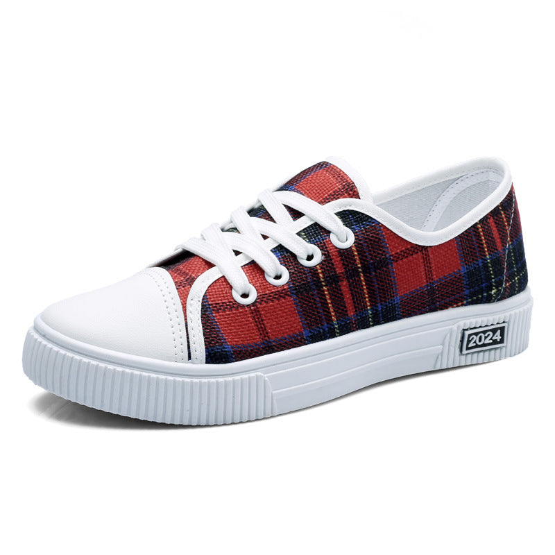 Women's plaid canvas platform sneakers for Christmas