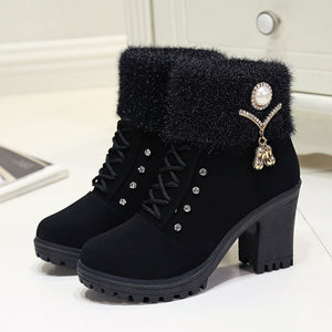 Women's sweater cuff chunky heels booties