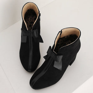 black Women's vintage bowknot chunky heels booties