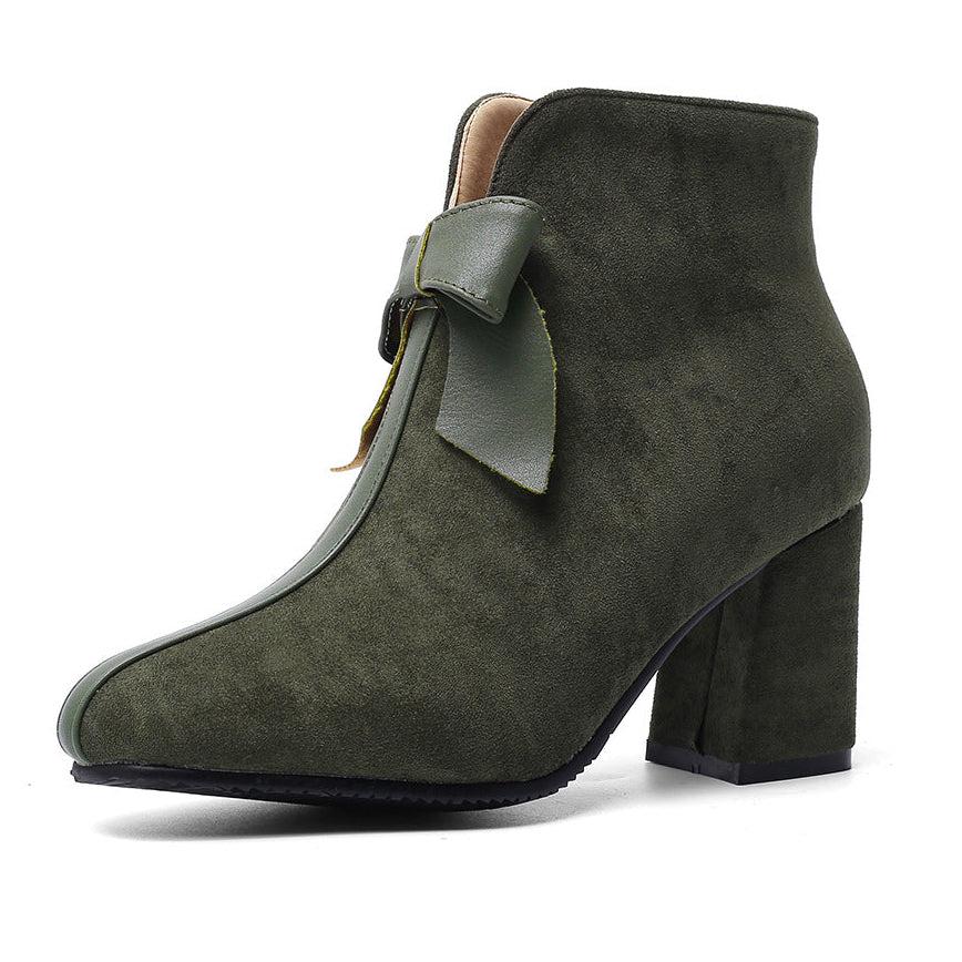 Women's vintage bowknot chunky heels booties
