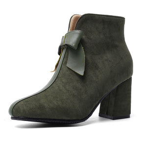 Women's vintage bowknot chunky heels booties