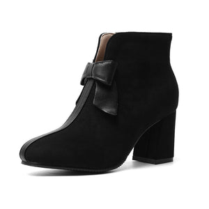Women's vintage bowknot chunky heels booties