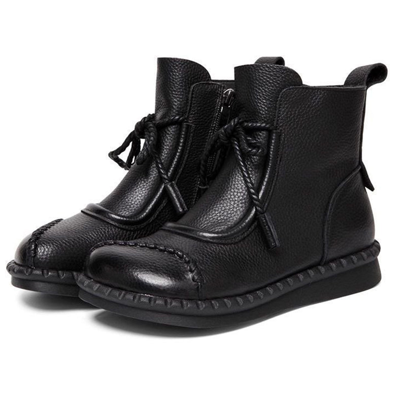 Women's vintage soft flat lace up boots wide toe