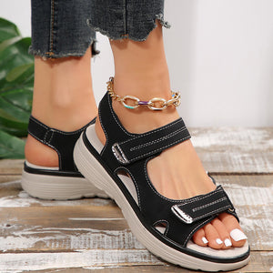 Women's adjustable hook loop open toe platform sandals comfy walking