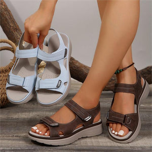 Women's adjustable hook loop open toe platform sandals comfy walking