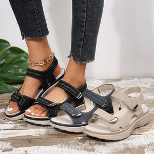 Women's adjustable hook loop open toe platform sandals comfy walking