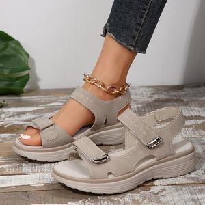 Women's adjustable hook loop open toe platform sandals comfy walking