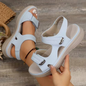 Women's adjustable hook loop open toe platform sandals comfy walking