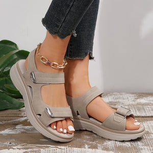 Women's adjustable hook loop open toe platform sandals comfy walking