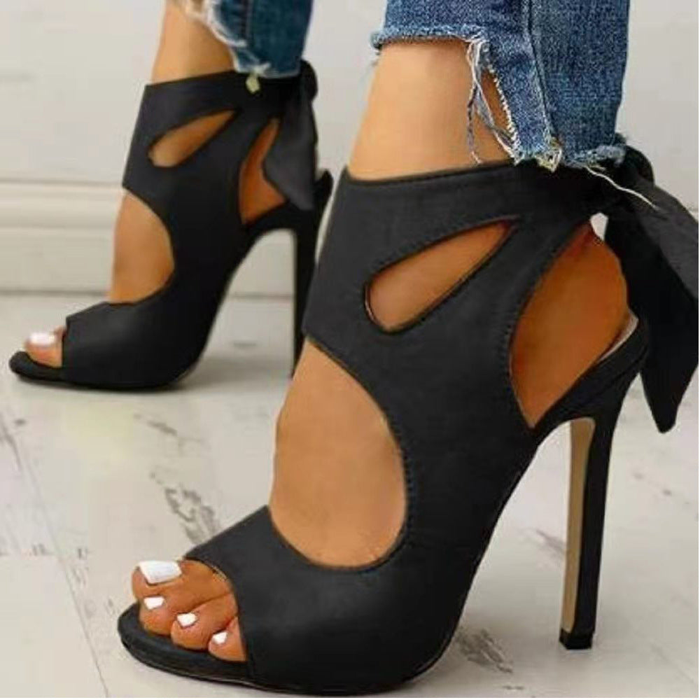 Women's back-tie bow peep toe stiletto sandals