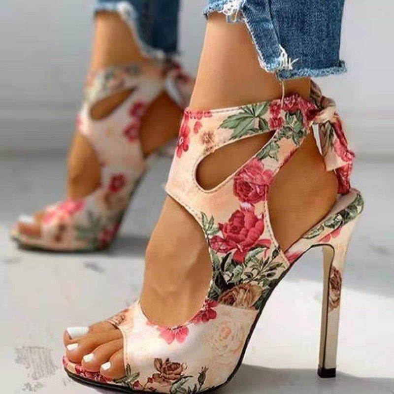 Women's back-tie bow peep toe stiletto sandals