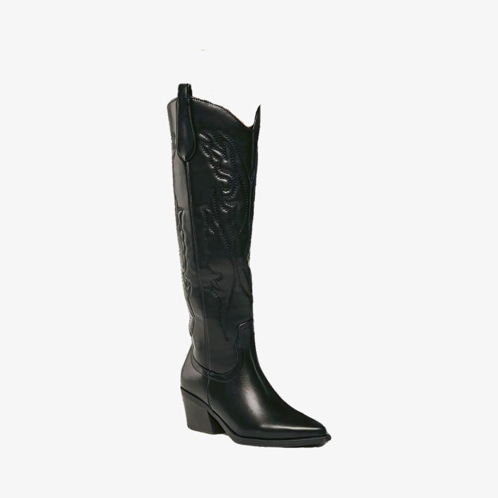 Women's black knee high cowboy boots pointed toe