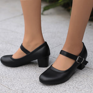 Women's Block Heel Mary Jane Pumps – Round Toe Buckle Strap