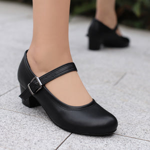 Women's Block Heel Mary Jane Pumps – Round Toe Buckle Strap