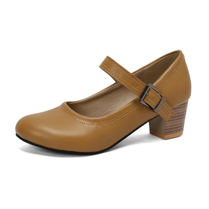 Women's Block Heel Mary Jane Pumps – Round Toe Buckle Strap