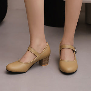 Women's Block Heel Mary Jane Pumps – Round Toe Buckle Strap