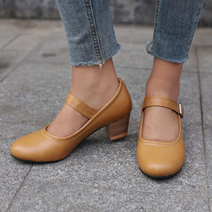 Women's Block Heel Mary Jane Pumps – Round Toe Buckle Strap