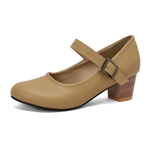 Women's Block Heel Mary Jane Pumps – Round Toe Buckle Strap