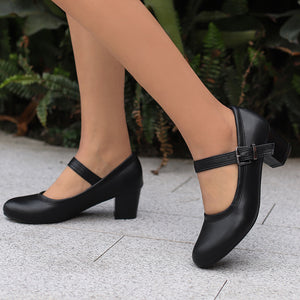 Women's Block Heel Mary Jane Pumps – Round Toe Buckle Strap
