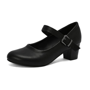 Women's Block Heel Mary Jane Pumps – Round Toe Buckle Strap