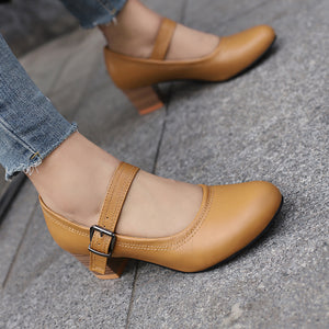 Women's Block Heel Mary Jane Pumps – Round Toe Buckle Strap
