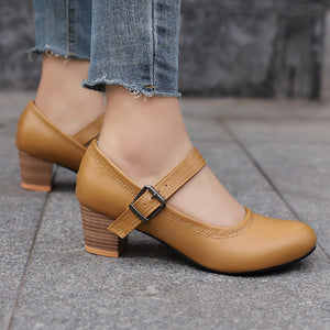 Women's Block Heel Mary Jane Pumps – Round Toe Buckle Strap