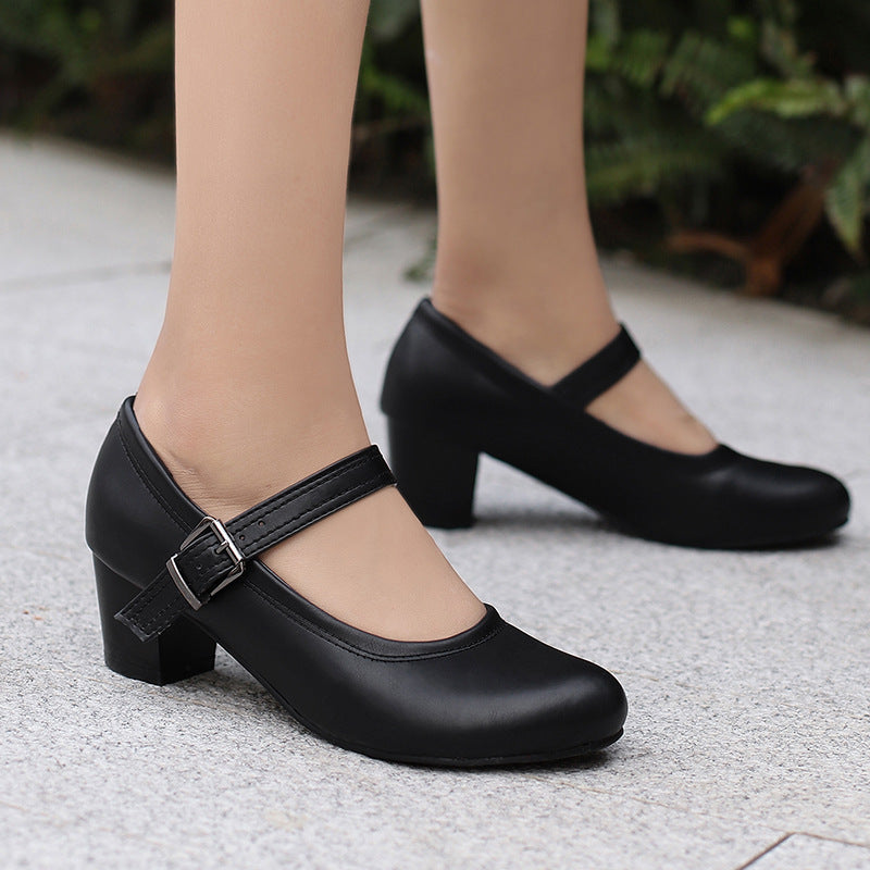 Women's Block Heel Mary Jane Pumps – Round Toe Buckle Strap