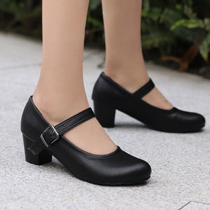 Women's Block Heel Mary Jane Pumps – Round Toe Buckle Strap