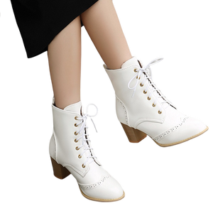 Women's block heels wingtip booties winter classic lace-up ankle boots