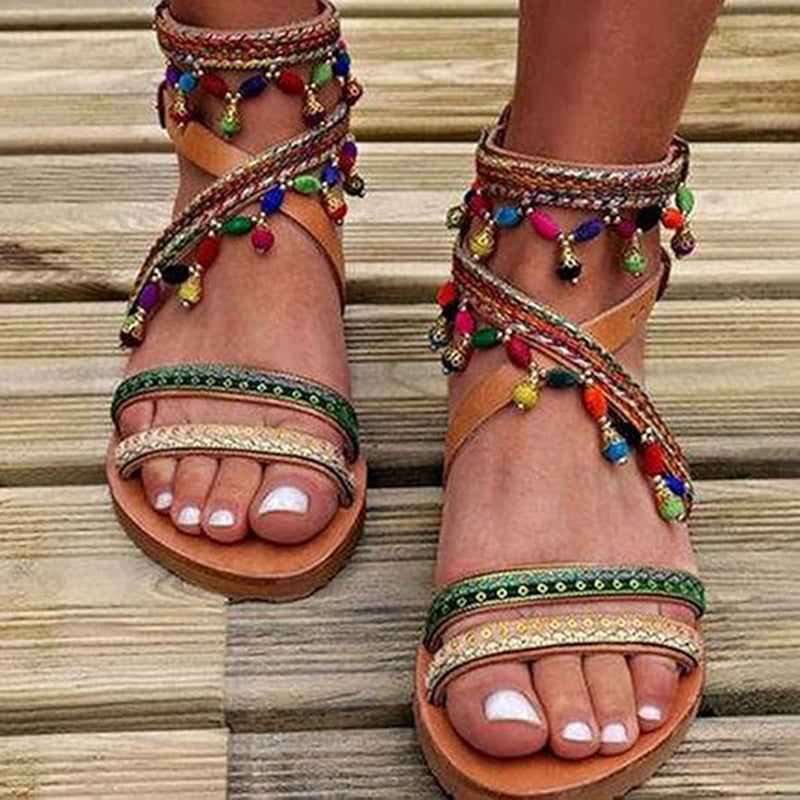 Women's bohemia beaded ankle strap sandals
