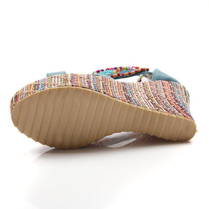 Women's boho wedge sandals with beads across the top