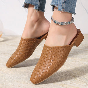 Women's braided woven chunky low heels mules
