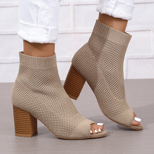 Women's breathable knitted peep toe booties