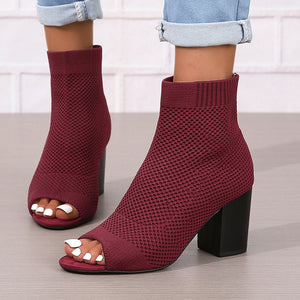 Women's breathable knitted peep toe booties