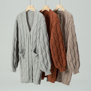 Women's cable knit open front cardigan