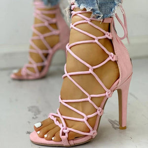 Women's caged rope-up strappy gladiator heels