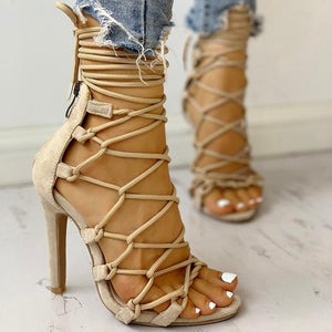 Women's caged rope-up strappy gladiator heels