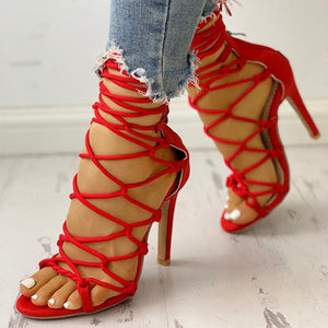 Women's caged rope-up strappy gladiator heels