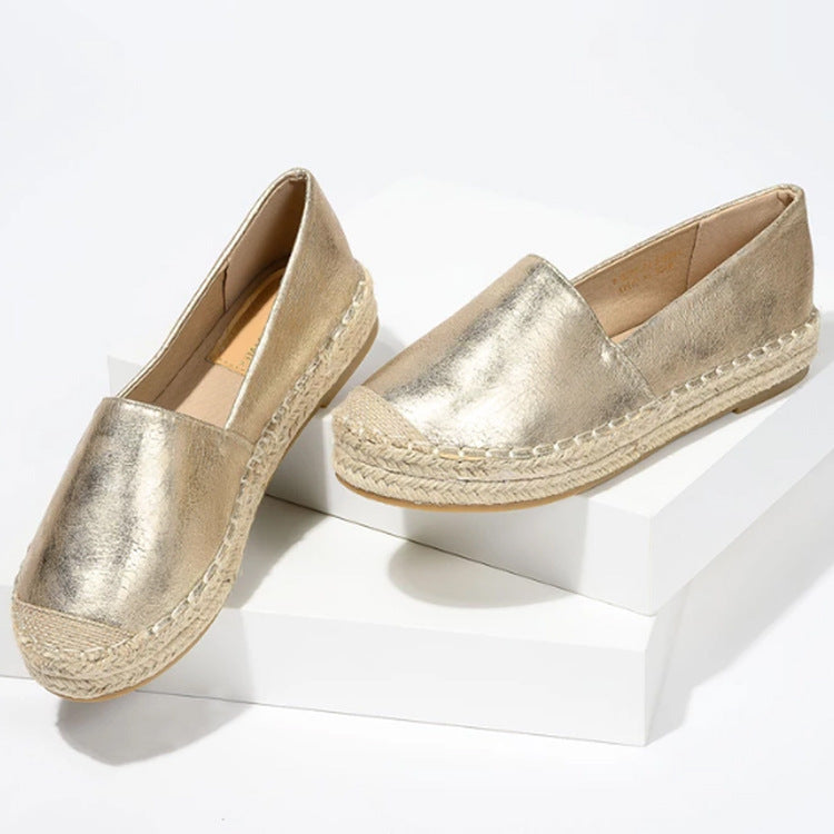 Women's cap-toe metallic espadrille loafers