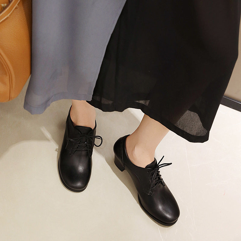 black Women's chunky heels  brogue shoes for office and casual wear