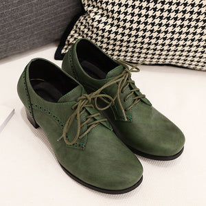 green Women's chunky heels  brogue shoes for office and casual wear