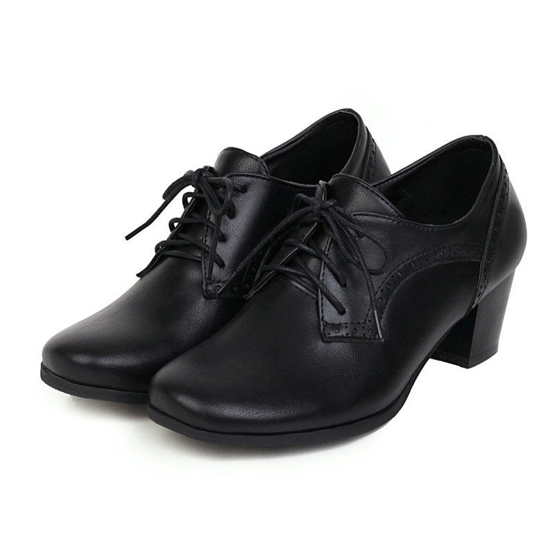 black Women's chunky heels  brogue shoes for office and casual wear