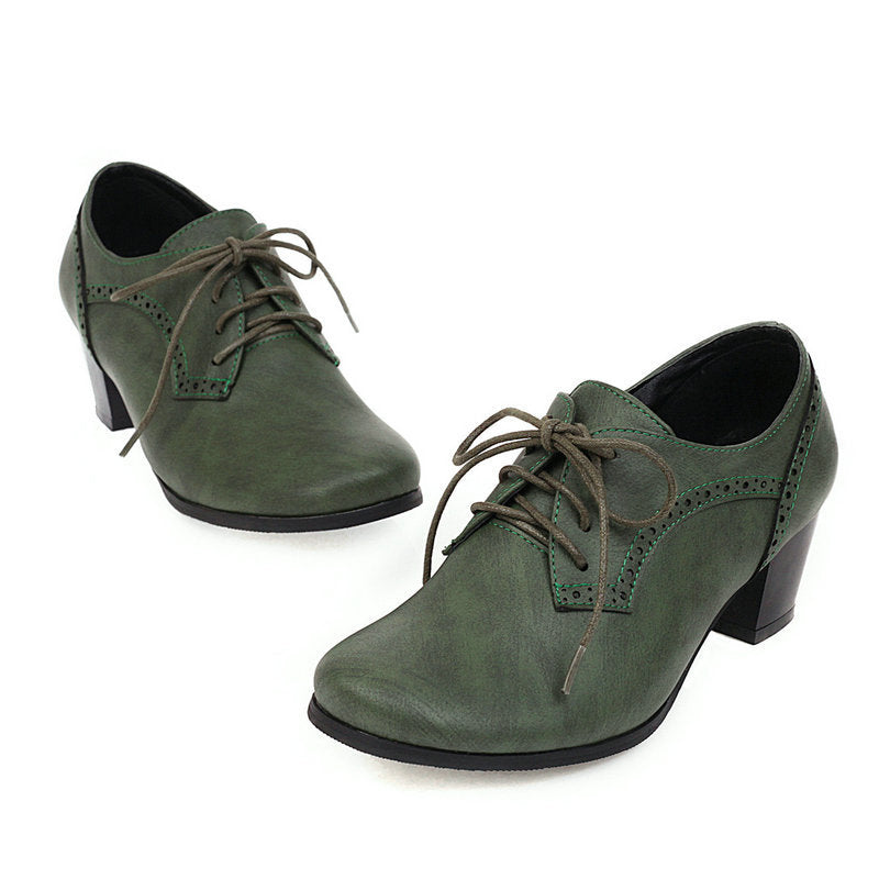 green Women's chunky heels  brogue shoes for office and casual wear
