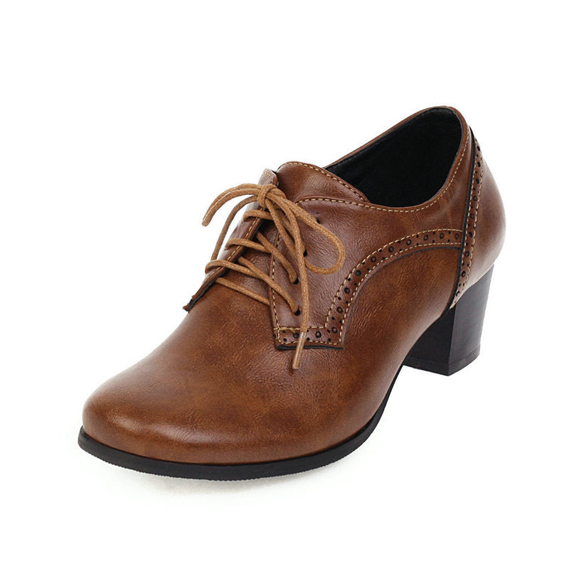brown Women's chunky heels  brogue shoes for office and casual wear