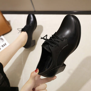 black Women's chunky heels  brogue shoes for office and casual wear