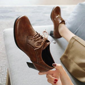 brown Women's chunky heels  brogue shoes for office and casual wear
