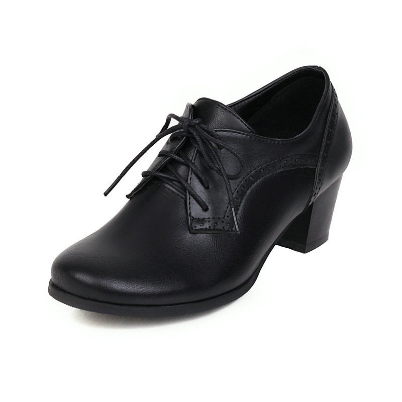 black Women's chunky heels  brogue shoes for office and casual wear