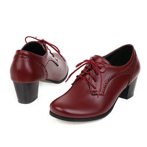 burgundy Women's chunky heels  brogue shoes for office and casual wear