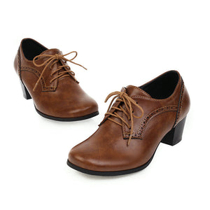 brown Women's chunky heels  brogue shoes for office and casual wear