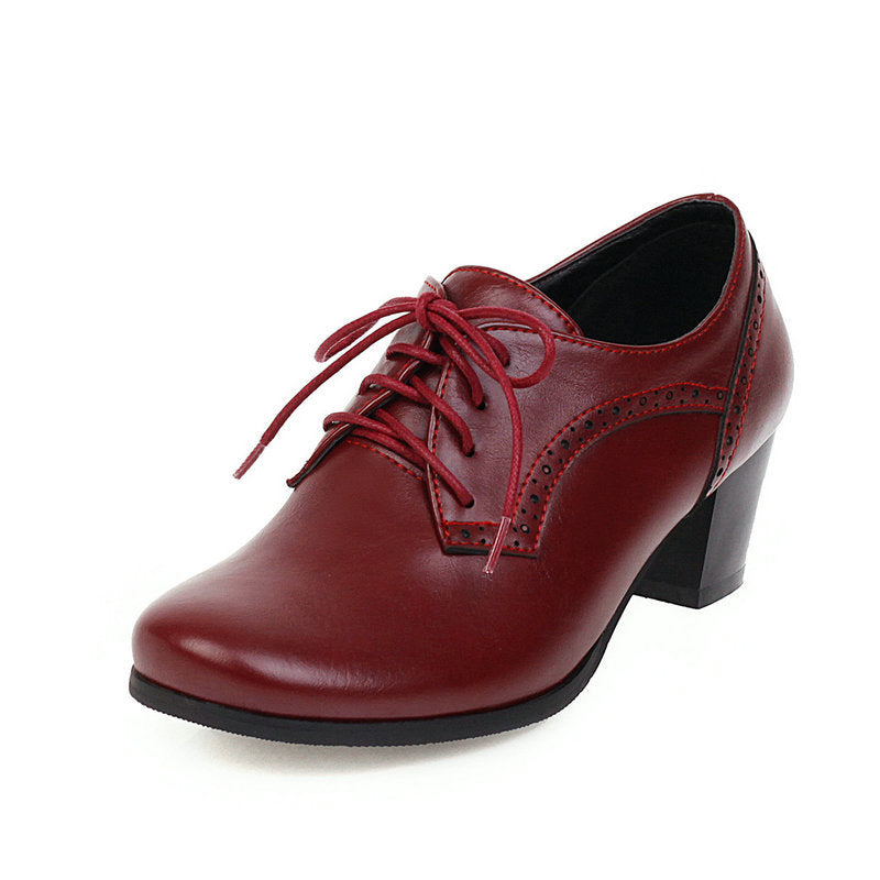 burgundy Women's chunky heels  brogue shoes for office and casual wear